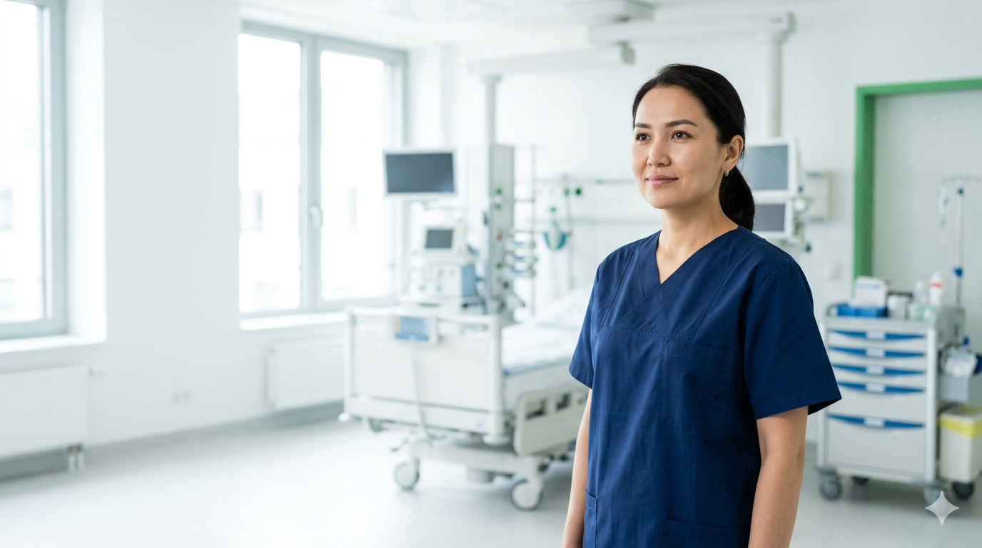 A nurse in a modern hospital ward